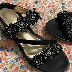 Chic Black Floral Beaded Sandals